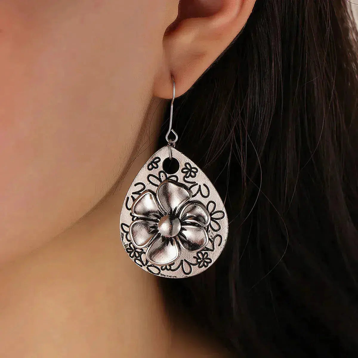 Silver Boho Earrings with Flowers