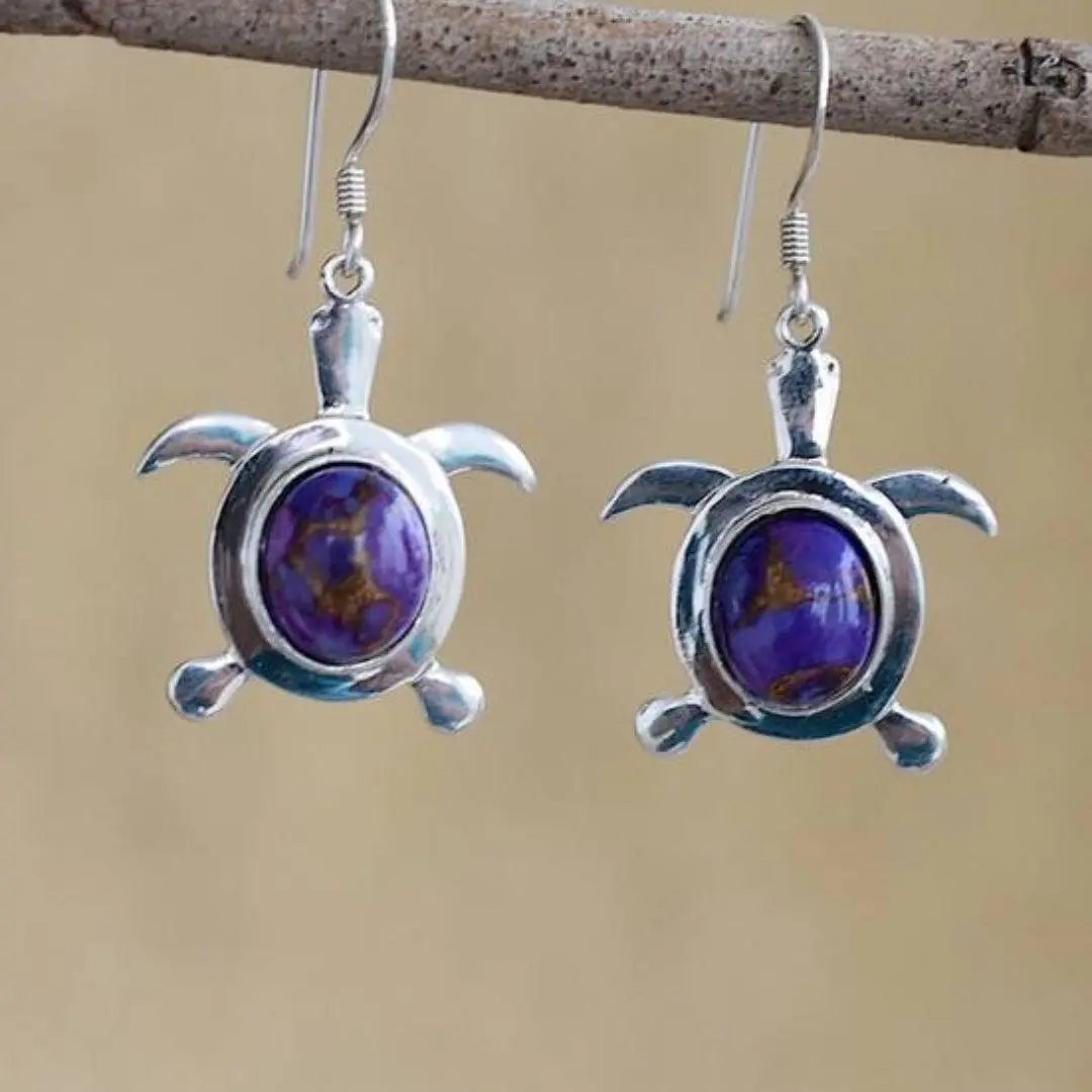 Turtle with Opal Boho Earrings made of Sterling Silver