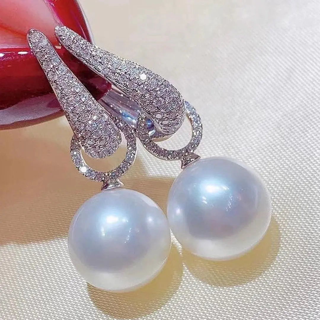 Silver Pearl Earrings with Zircon