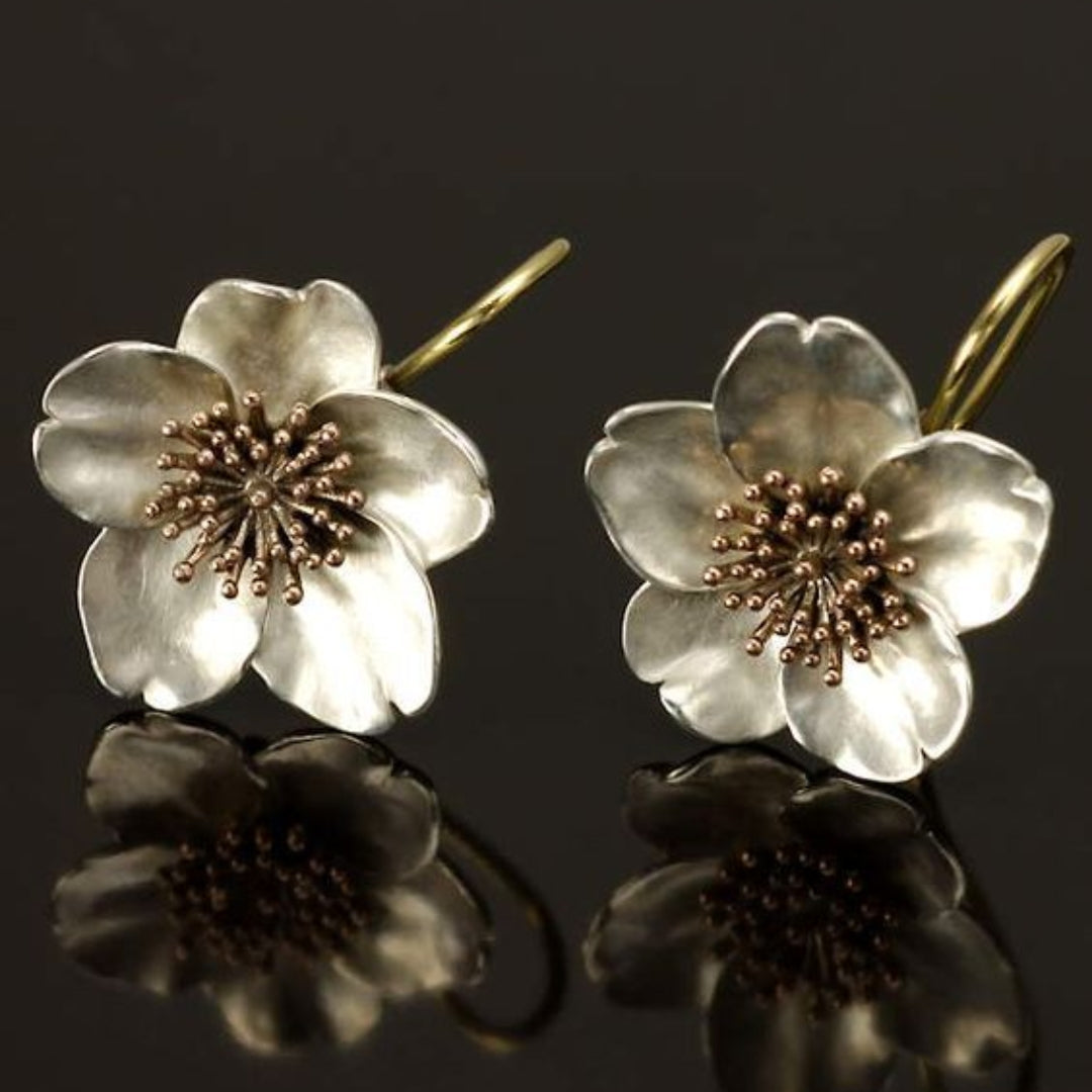Flower Earrings Made of Silver & Gold