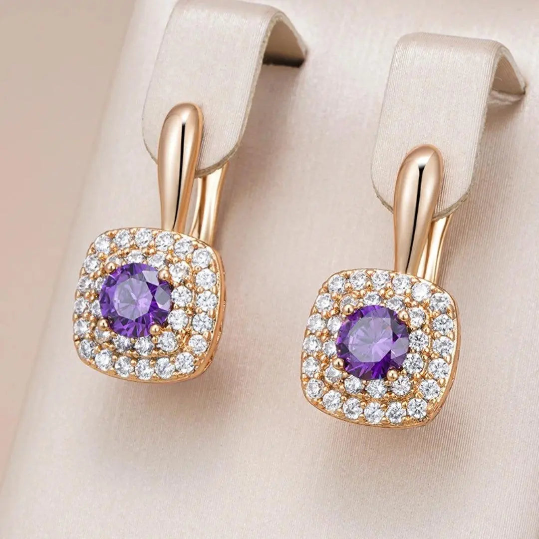 Elegant lilac glitter earrings in gold