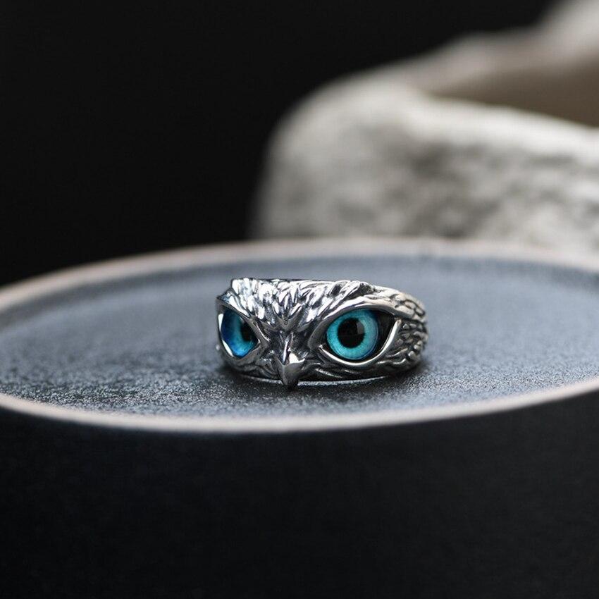 Owl of Good Luck adjustable ring made of silver and opal