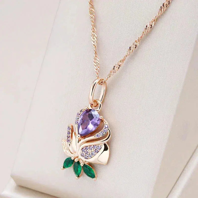 Elegant Lilac Rose Necklace in Gold