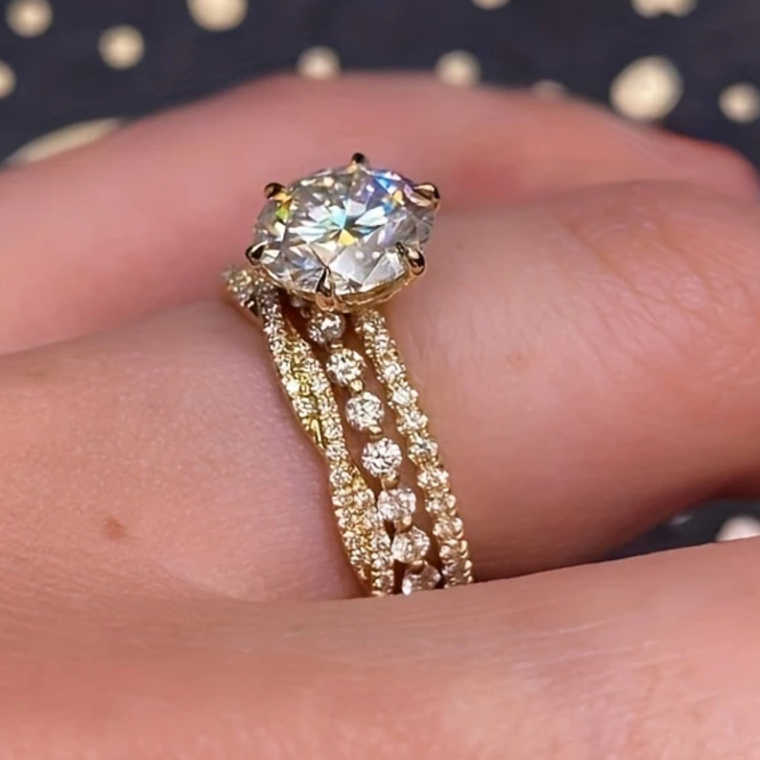 Elegant layered gold ring with zirconia