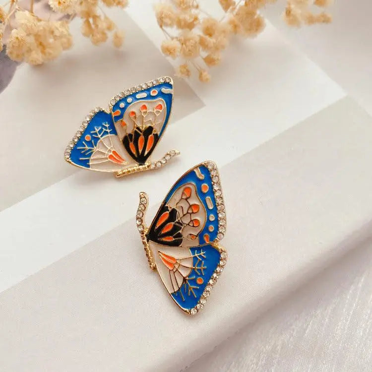 Vintage Blue Enamel Butterfly Earrings