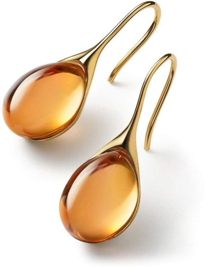 Gold drop earrings with smooth crystal