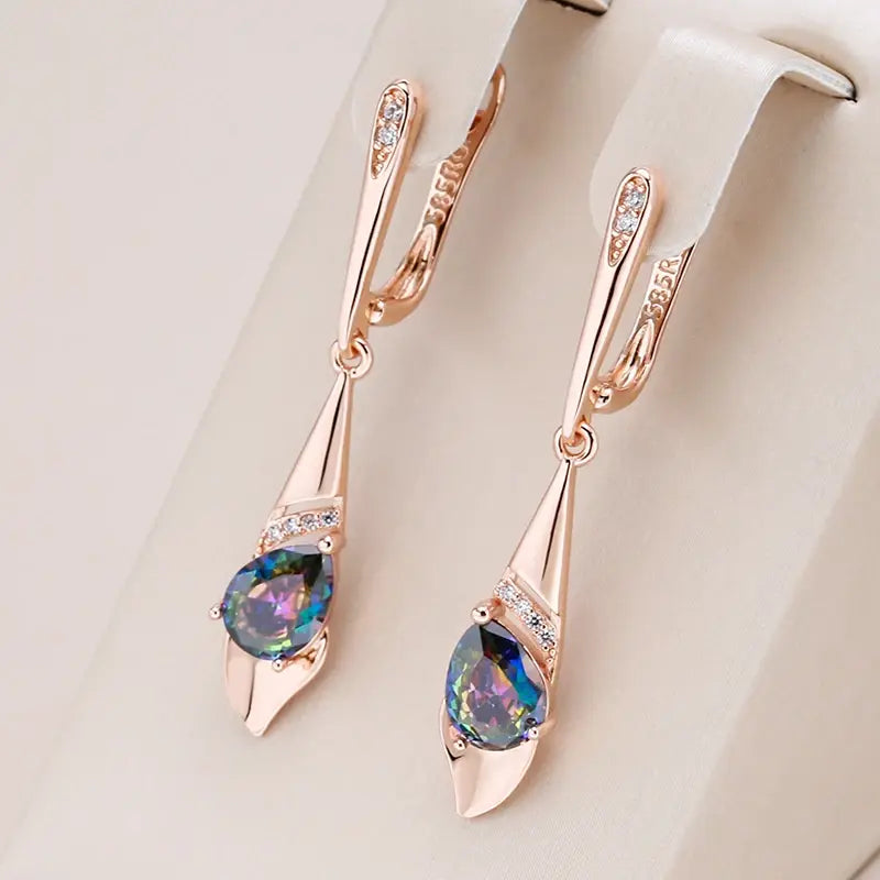 Multicolored Crystal Pendant Earrings in Gold
