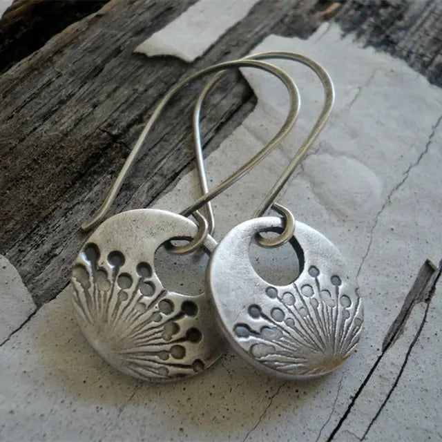 Silver Round Dandelion Earrings