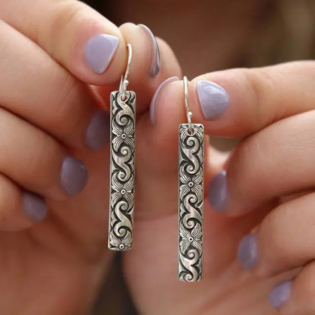 Rectangular Boho Earrings made of Sterling Silver