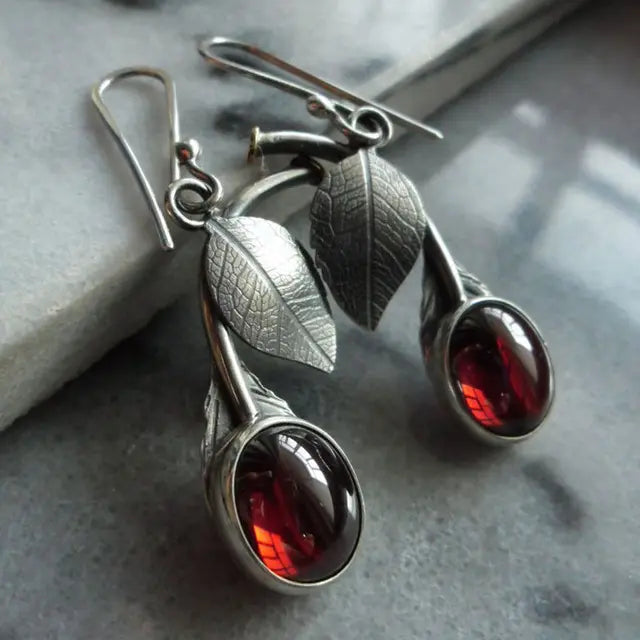Boho earrings with red crystals