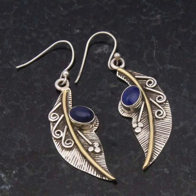 Vintage earrings made of blue crystal leaf