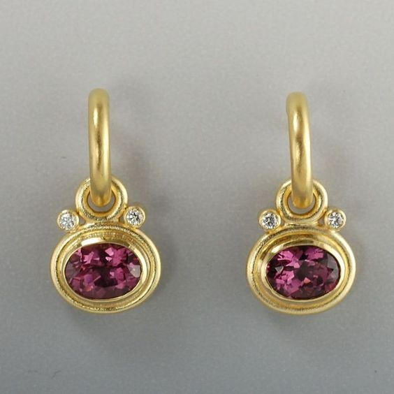 Vintage gold earrings with red zirconia
