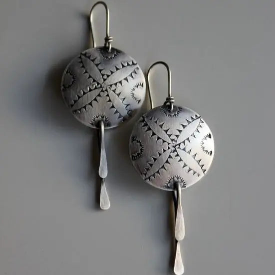 Vintage Ethnic Round Silver Earrings