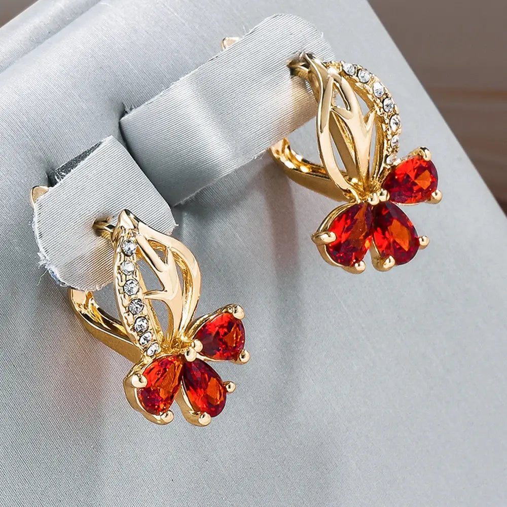 Elegant red flower crystal earrings