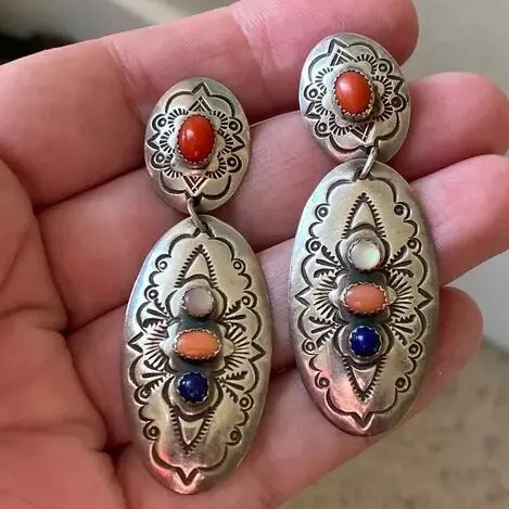 Vintage Double-Point Earrings with Stones