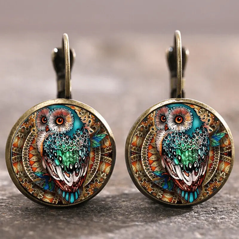 Vintage Rounded Crystal Owl Earrings
