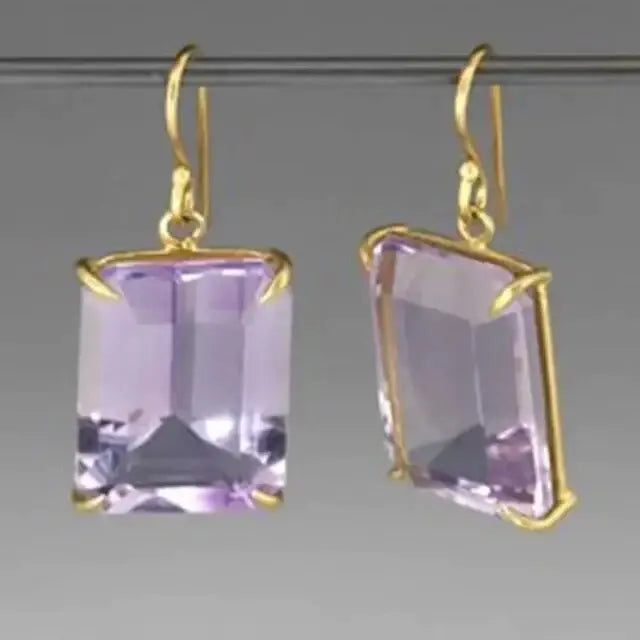 Vintage Lilac Crystal Gold Earrings