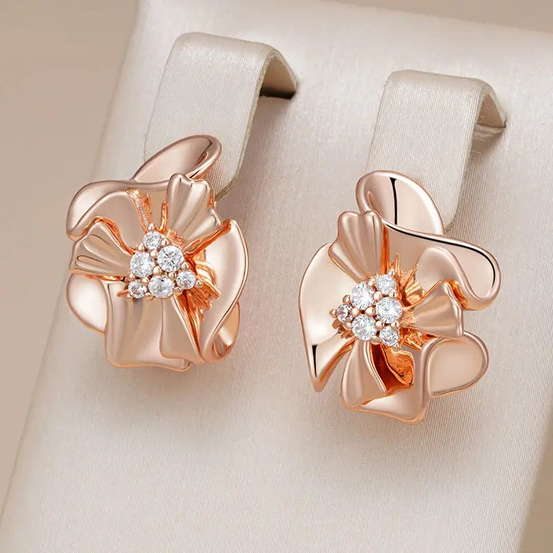 Elegant Petal Earrings with Zircons