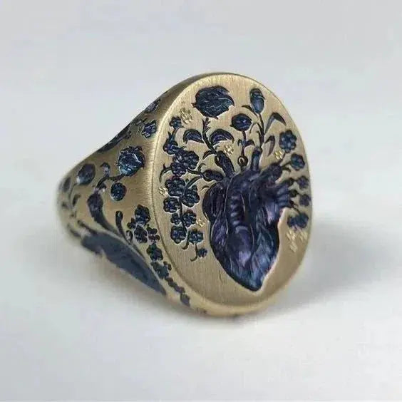 Vintage Blue Flower Gold Ring