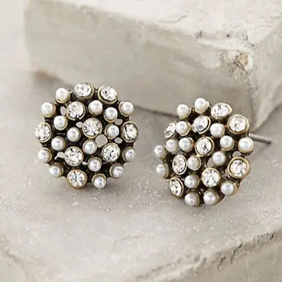 Vintage Round Pearl Encrusted Earrings
