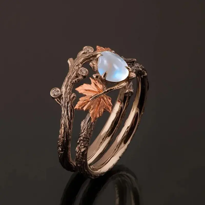 Ring with natural elements and moonstone