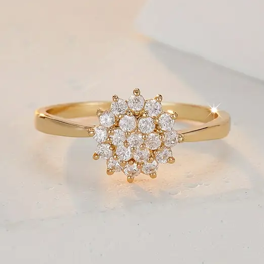 Ring with bright crystal flower