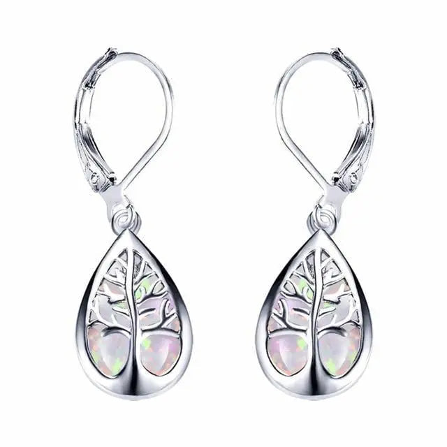 Tree of Life Earrings made of Opal and Silver