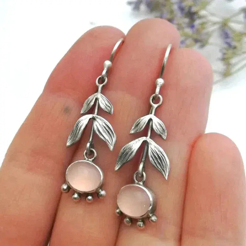 Boho Quartz Pendant Earrings in Silver