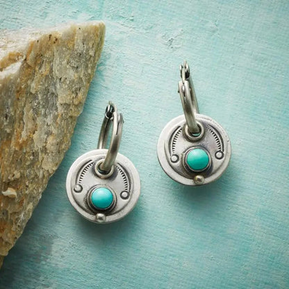 Boho earrings with turquoise stones in silver