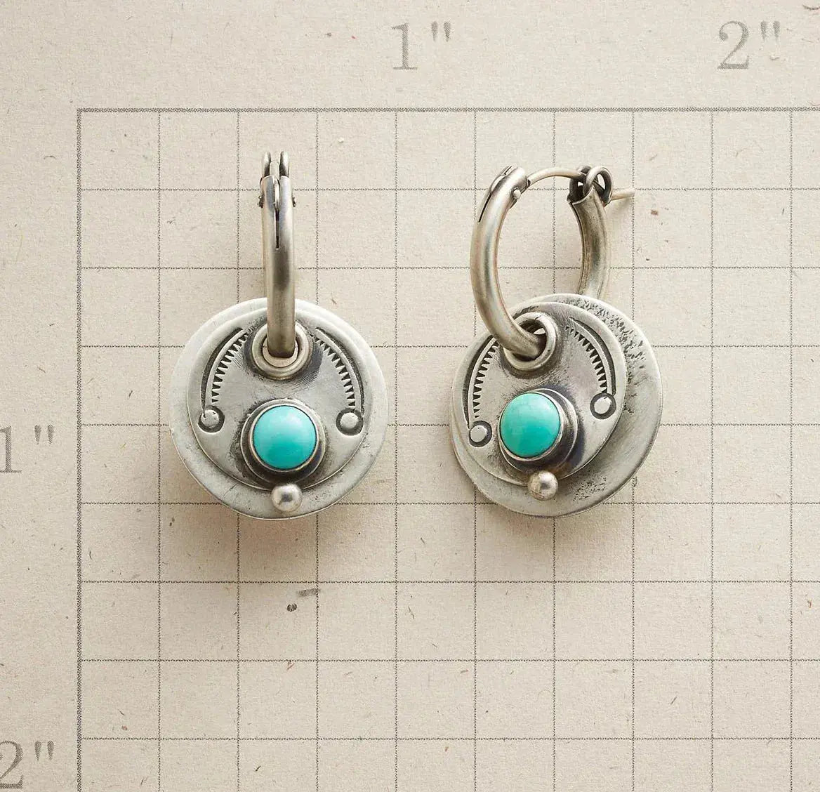 Boho earrings with turquoise stones in silver