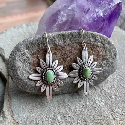 Sterling Silver Lotus Earrings with Green Stones