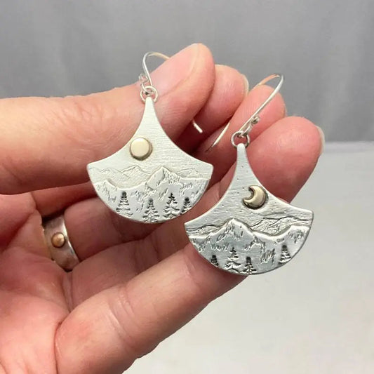 Boho Sun and Moon Silver Earrings by Natura