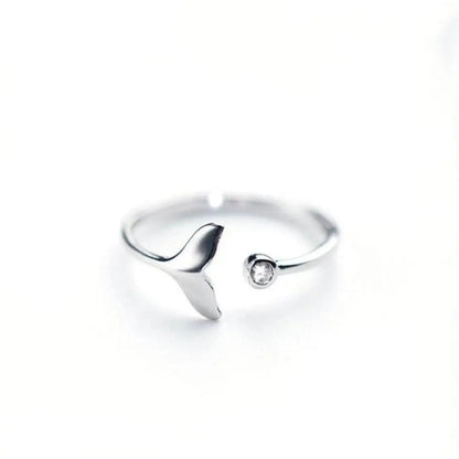 Ring with dolphin tail made of 925 sterling silver and adjustable zirconium dioxide