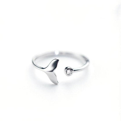 Dolphin Tail Ring made of 925 Sterling Silver with Adjustable Zirconia