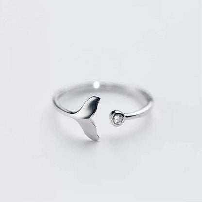 Ring with dolphin tail made of 925 sterling silver and adjustable zirconium dioxide