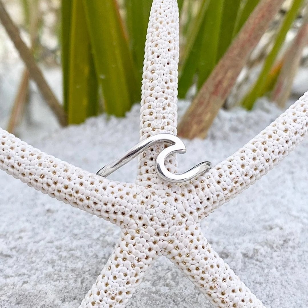 Silver ocean wave ring