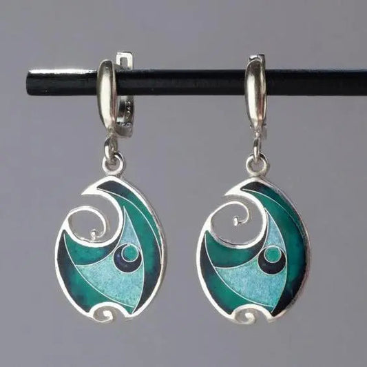 Vintage Blue Enamel Silver Earrings