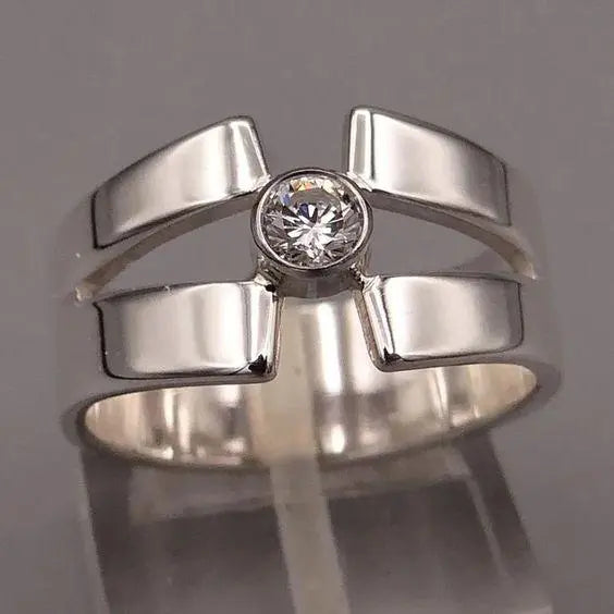 Forged Ring with Zirconia in Silver