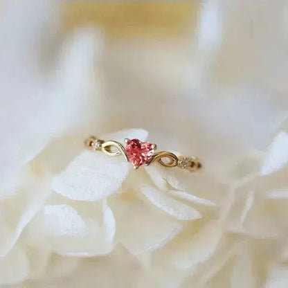 Red Zirconia Heart Ring in Gold