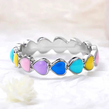 Rainbow Hearts Ring made of 925 Sterling Silver and Hand-Painted Enamel
