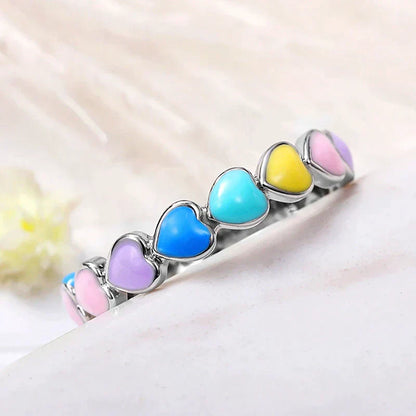 Rainbow Hearts Ring made of 925 Sterling Silver and Hand-Painted Enamel