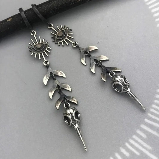 Boho Mask Pendant Earrings in Silver