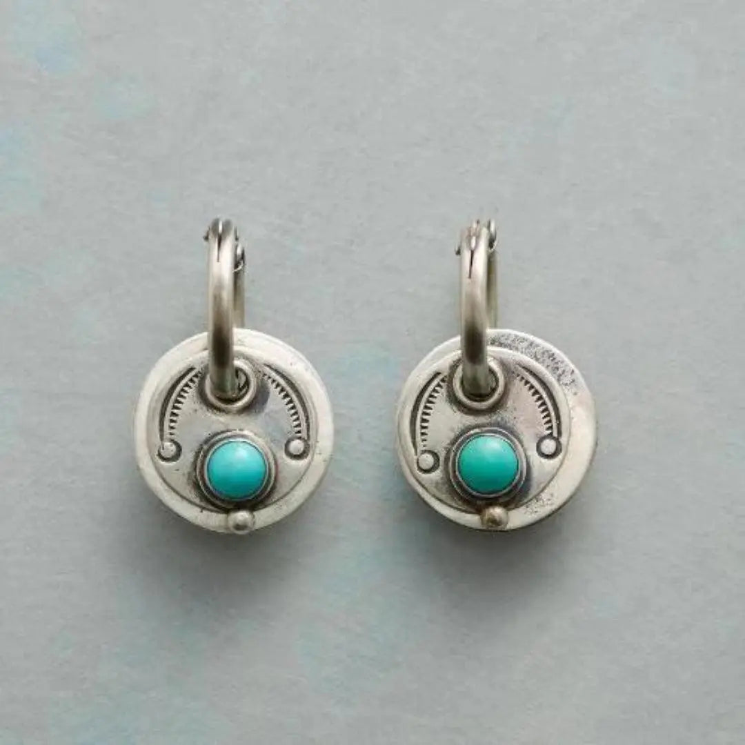 Boho earrings with turquoise stones in silver