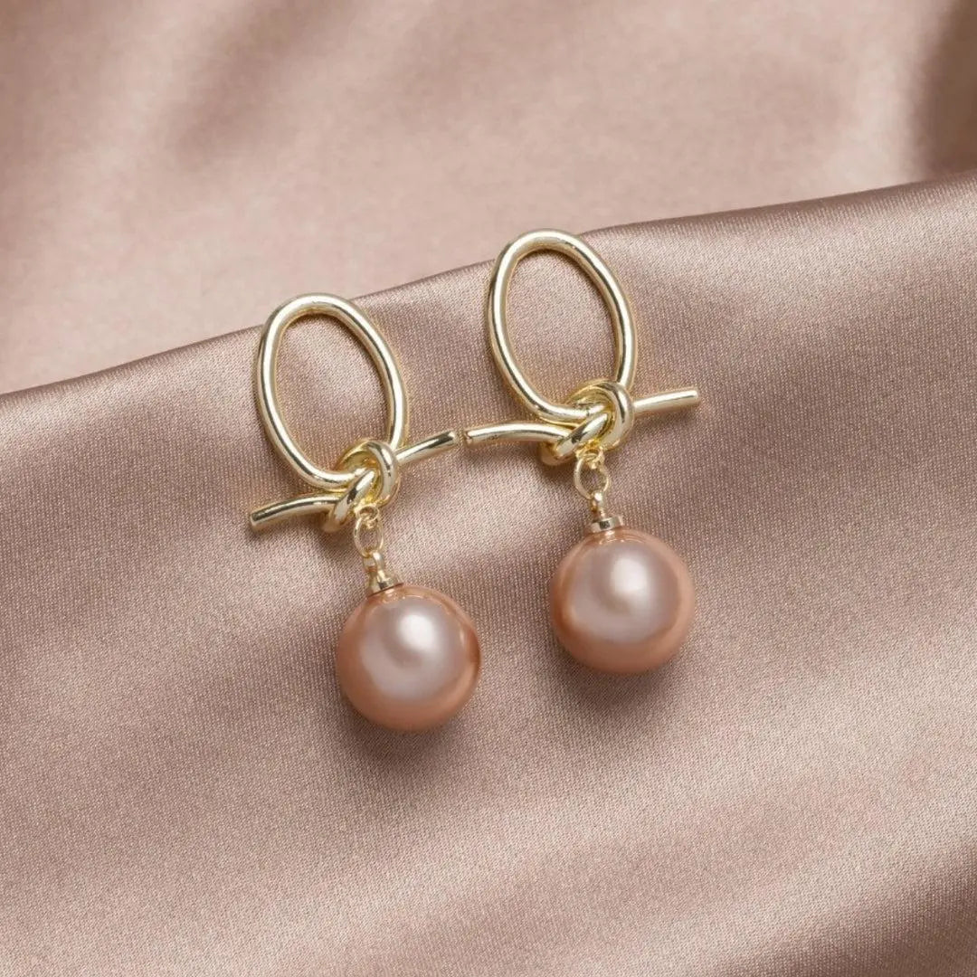 Gold Pearl Loop Earrings