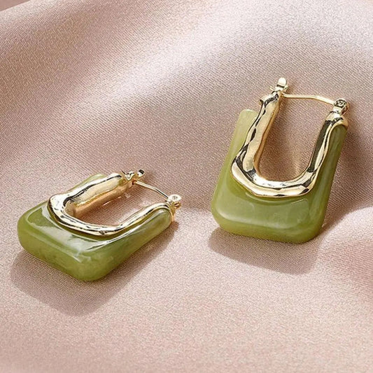 Golden Vintage Earrings with Green Enamel