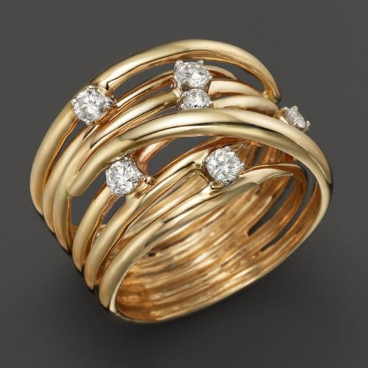 Layered gold ring with zirconia
