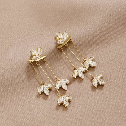 Crystal Leaf Earrings in Gold