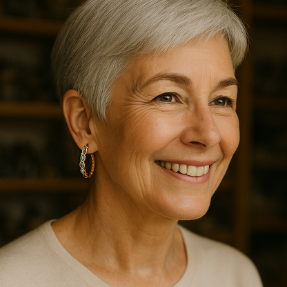 Vintage blue opal golden hoop earrings