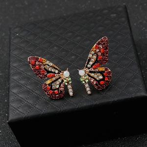 Butterfly Stud Earrings with Colorful Zirconia