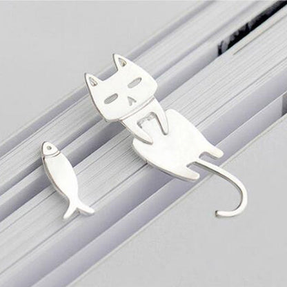 Silver earrings with fish and climbing cat
